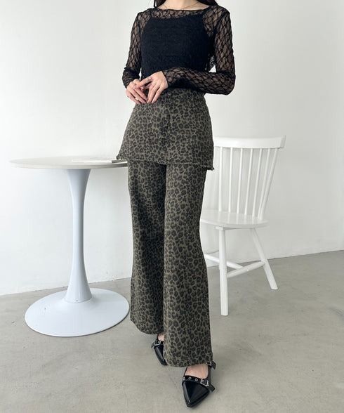 スカートレイヤードレオパードデニムパンツ | WR2253018 | レオパード