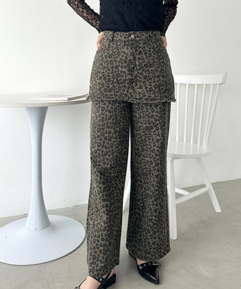 スカートレイヤードレオパードデニムパンツ | WR2253018 | レオパード