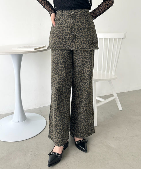 スカートレイヤードレオパードデニムパンツ | WR2253018 | レオパード