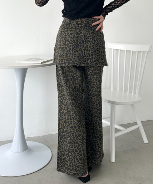 スカートレイヤードレオパードデニムパンツ | WR2253018 | レオパード