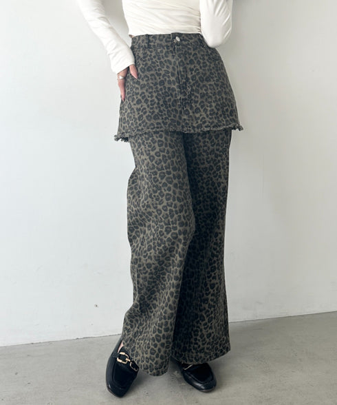 スカートレイヤードレオパードデニムパンツ | WR2253018 | レオパード
