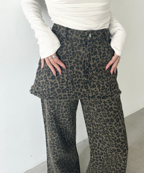 スカートレイヤードレオパードデニムパンツ | WR2253018 | レオパード