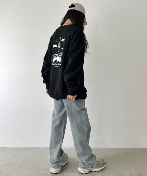 THE NORTH FACE(ザ・ノースフェイス)/バックプリント コットン スウェット クルーネック 大きめサイズあり/M'S SEOUL FOUR SEASONS SWEATSHIRTS | IM2253020 | ブラック系その他