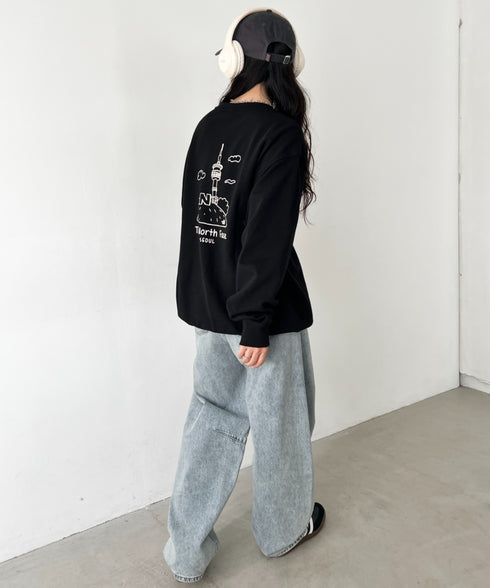 THE NORTH FACE(ザ・ノースフェイス)/バックプリント コットン スウェット クルーネック 大きめサイズあり/M'S SEOUL FOUR SEASONS SWEATSHIRTS | IM2253020 | ブラック