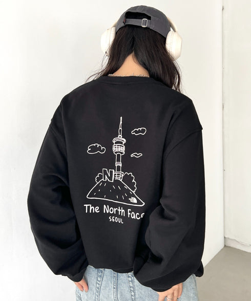 THE NORTH FACE(ザ・ノースフェイス)/バックプリント コットン スウェット クルーネック 大きめサイズあり/M'S SEOUL FOUR SEASONS SWEATSHIRTS | IM2253020 | ブラック