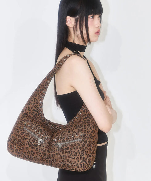 ILLIGO(イリゴ)/大容量 レオパード スタッズ ショルダー トートバッグ/LEOPARD STUD SHOULDER BAG | AT1253026 | ブラウン