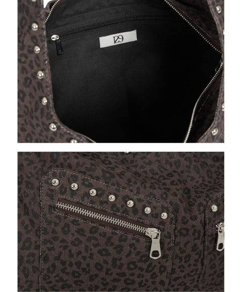 ILLIGO(イリゴ)/大容量 レオパード スタッズ ショルダー トートバッグ/LEOPARD STUD SHOULDER BAG | AT1253026 | ダークブラウン