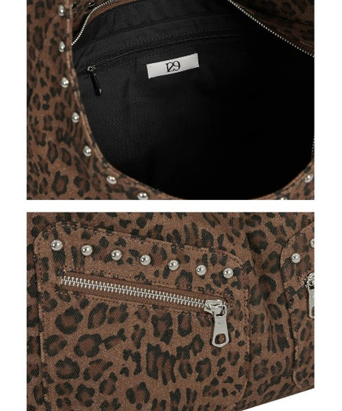ILLIGO(イリゴ)/大容量 レオパード スタッズ ショルダー トートバッグ/LEOPARD STUD SHOULDER BAG | AT1253026 | ブラウン