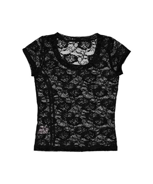 SETUPEXE(セットアップイーエックスイー)/レース 半袖 Tシャツ/33 LACE TOP | AT2253027 | ブラック