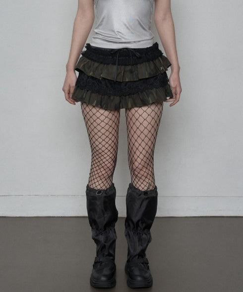 SETUPEXE(セットアップイーエックスイー)/レース フリル チュチュ ティアード ミニ スカパン/TUTU MIX SKRIT PANTS | AT2253028 | グリーン系カモフラージュ