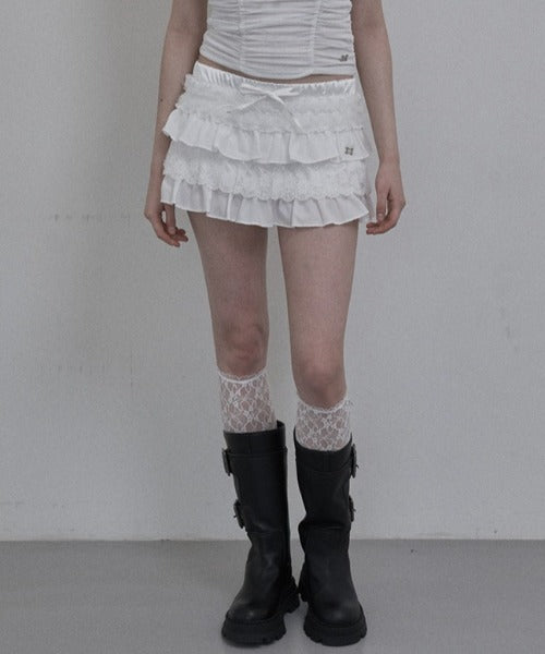 SETUPEXE(セットアップイーエックスイー)/レース フリル チュチュ ティアード ミニ スカパン/TUTU MIX SKRIT PANTS | AT2253028 | ホワイト