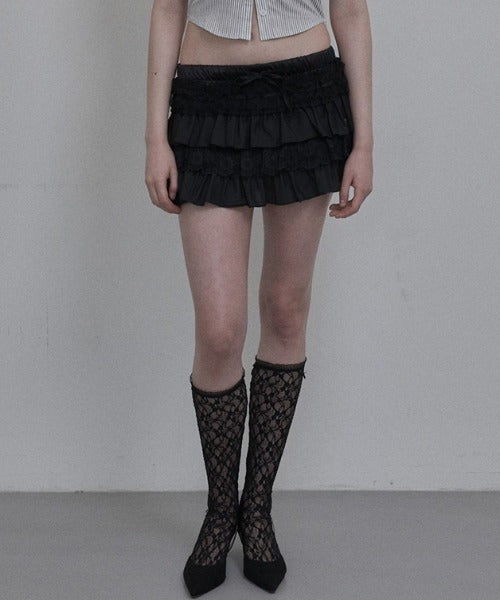 SETUPEXE(セットアップイーエックスイー)/レース フリル チュチュ ティアード ミニ スカパン/TUTU MIX SKRIT PANTS | AT2253028 | ブラック