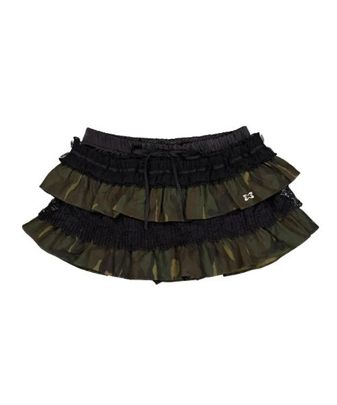 SETUPEXE(セットアップイーエックスイー)/レース フリル チュチュ ティアード ミニ スカパン/TUTU MIX SKRIT PANTS | AT2253028 | グリーン系カモフラージュ