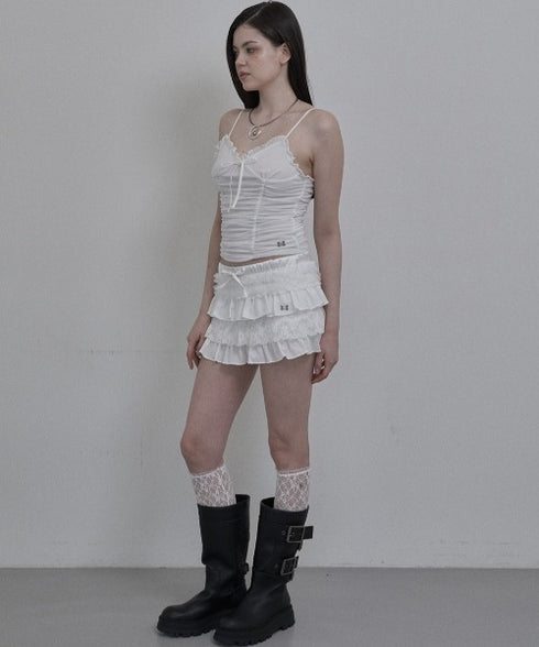 SETUPEXE(セットアップイーエックスイー)/レース フリル チュチュ ティアード ミニ スカパン/TUTU MIX SKRIT PANTS | AT2253028 | ホワイト