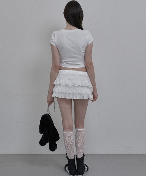 SETUPEXE(セットアップイーエックスイー)/レース フリル チュチュ ティアード ミニ スカパン/TUTU MIX SKRIT PANTS | AT2253028 | ホワイト