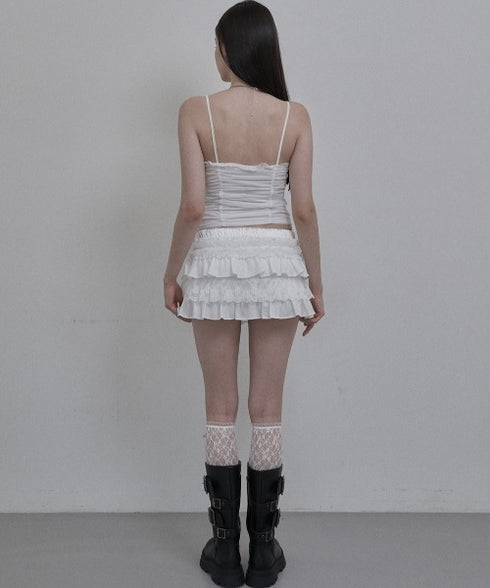 SETUPEXE(セットアップイーエックスイー)/レース フリル チュチュ ティアード ミニ スカパン/TUTU MIX SKRIT PANTS | AT2253028 | ホワイト