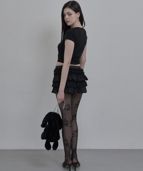SETUPEXE(セットアップイーエックスイー)/レース フリル チュチュ ティアード ミニ スカパン/TUTU MIX SKRIT PANTS | AT2253028 | ブラック