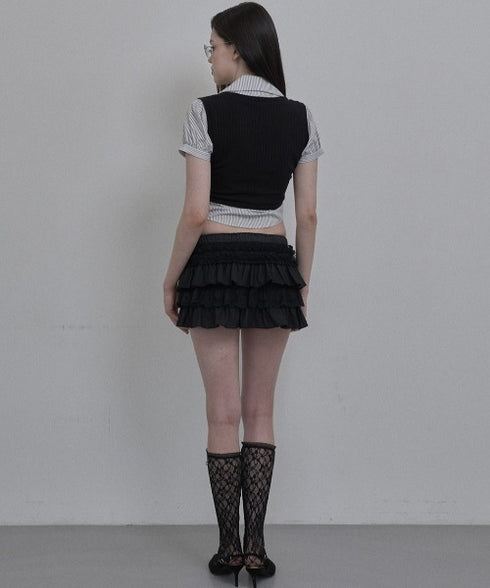 SETUPEXE(セットアップイーエックスイー)/レース フリル チュチュ ティアード ミニ スカパン/TUTU MIX SKRIT PANTS | AT2253028 | ブラック