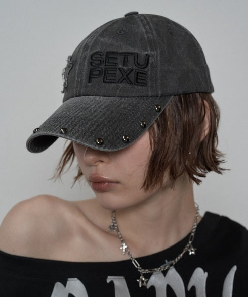 SETUPEXE(セットアップイーエックスイー)/ロゴ スタッズ ヴィンテージ ベースボールキャップ 帽子/STUDDED LOGO BALL CAP | AT5253029 | チャコールグレー