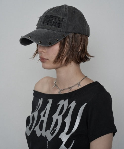 SETUPEXE(セットアップイーエックスイー)/ロゴ スタッズ ヴィンテージ ベースボールキャップ 帽子/STUDDED LOGO BALL CAP | AT5253029 | チャコールグレー