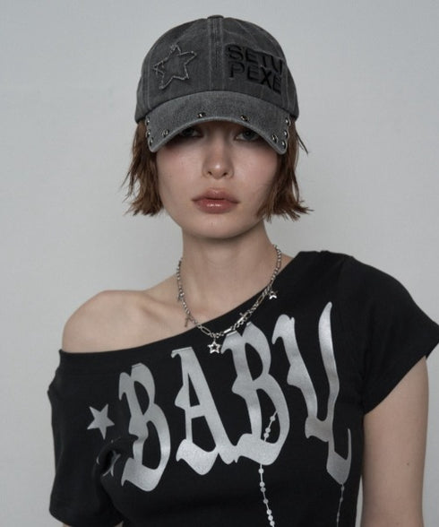 SETUPEXE(セットアップイーエックスイー)/ロゴ スタッズ ヴィンテージ ベースボールキャップ 帽子/STUDDED LOGO BALL CAP | AT5253029 | チャコールグレー