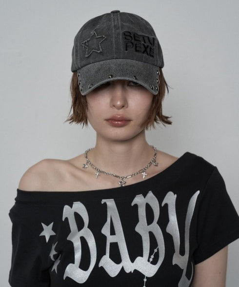 SETUPEXE(セットアップイーエックスイー)/ロゴ スタッズ ヴィンテージ ベースボールキャップ 帽子/STUDDED LOGO BALL CAP | AT5253029 | チャコールグレー