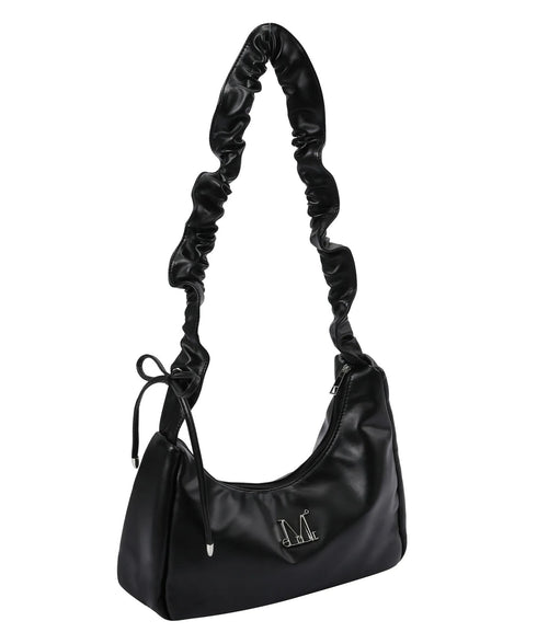 MUCENT(ムセント)/軽量 シャーリング クロス ショルダーバッグ/ROUSSEL METAL LOGO SHIRRING CROSS BAG | AT1253033 | ブラック