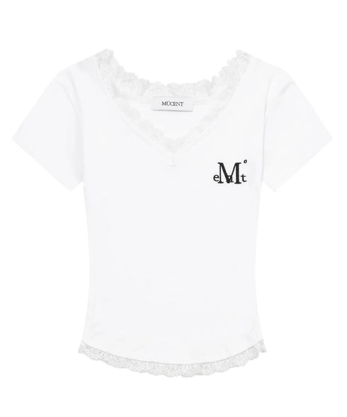 MUCENT(ムセント)/Vネック クロップド 半袖 Tシャツ/SUNNIOR LACE V-NECK HALF T | AT2253034 | アイボリー