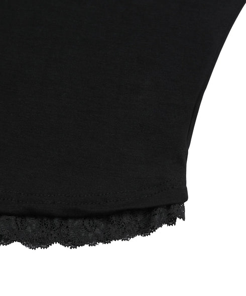 MUCENT(ムセント)/Vネック クロップド 半袖 Tシャツ/SUNNIOR LACE V-NECK HALF T | AT2253034 | ブラック