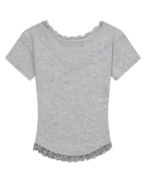 MUCENT(ムセント)/Vネック クロップド 半袖 Tシャツ/SUNNIOR LACE V-NECK HALF T | AT2253034 | グレー