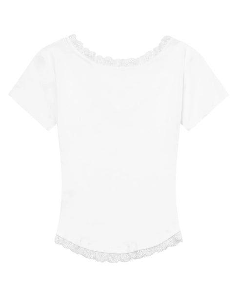 MUCENT(ムセント)/Vネック クロップド 半袖 Tシャツ/SUNNIOR LACE V-NECK HALF T | AT2253034 | アイボリー