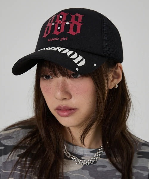 HOODHOOD(フッドフッド)/スタッズ メッシュ トラッカーキャップ 帽子/888 Mesh Trucker Cap | AT5253036 | ブラック
