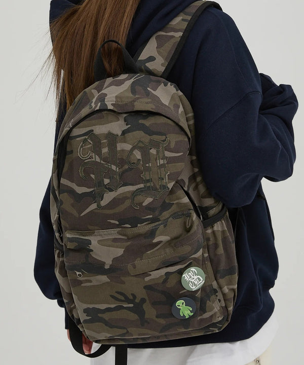 HOODHOOD(フッドフッド)/A4対応 アップリケ バックパック リュック/HD Logo Applique Backpack | AT1253037 | グリーン系カモフラージュ
