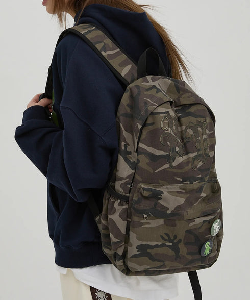 HOODHOOD(フッドフッド)/A4対応 アップリケ バックパック リュック/HD Logo Applique Backpack | AT1253037 | グリーン系カモフラージュ