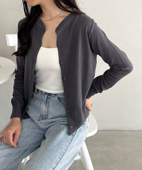 クルーネックベーシックニットカーディガン | CL2253013 | グレー