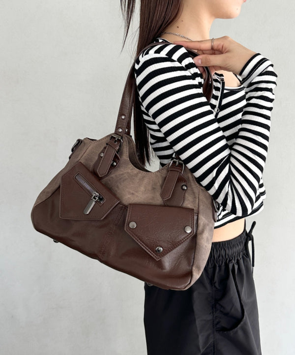 アウトポケットバイカラーショルダーバッグ | BA1256011 | ブラウン