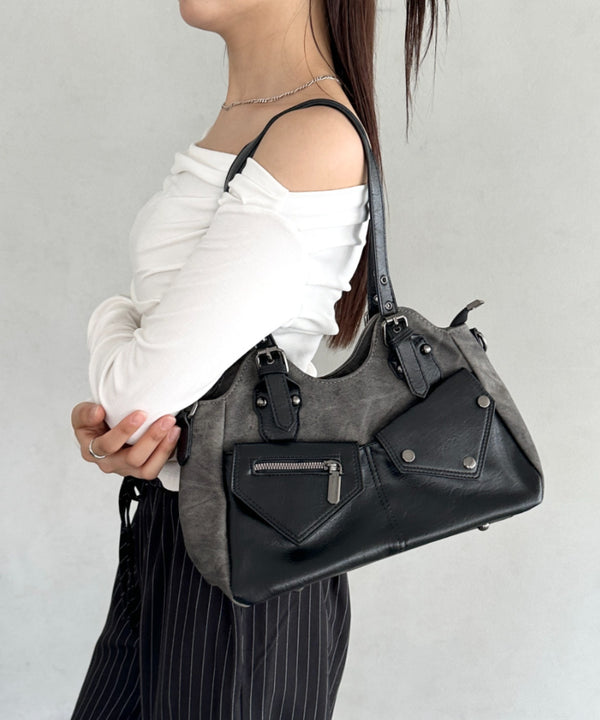 アウトポケットバイカラーショルダーバッグ | BA1256011 | ブラック