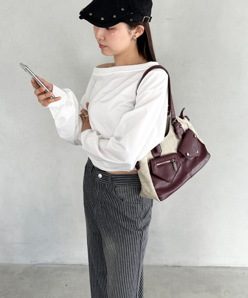 アウトポケットバイカラーショルダーバッグ | BA1256011 | レッド