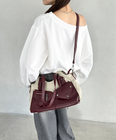 アウトポケットバイカラーショルダーバッグ | BA1256011 | レッド