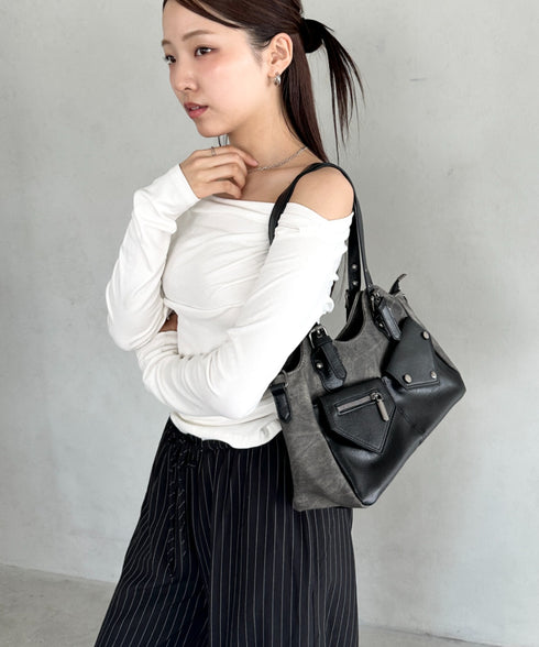 アウトポケットバイカラーショルダーバッグ | BA1256011 | ブラック