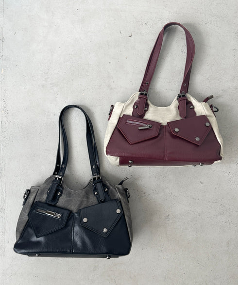 アウトポケットバイカラーショルダーバッグ | BA1256011 | レッド