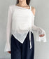 サイドシャーリングワンショルダーシアー長袖トップス | BA2253006 | ホワイト