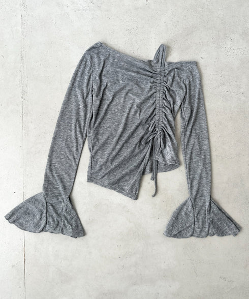 サイドシャーリングワンショルダーシアー長袖トップス | BA2253006 | グレー