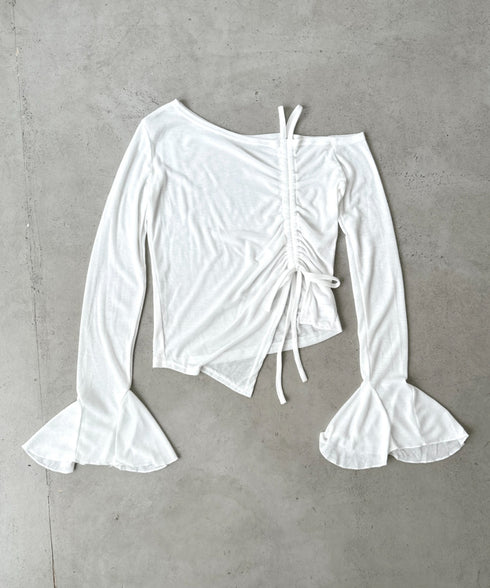 サイドシャーリングワンショルダーシアー長袖トップス | BA2253006 | ホワイト