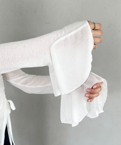 サイドシャーリングワンショルダーシアー長袖トップス | BA2253006 | ホワイト