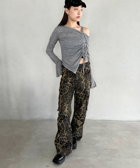 サイドシャーリングワンショルダーシアー長袖トップス | BA2253006 | グレー