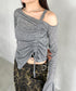 サイドシャーリングワンショルダーシアー長袖トップス | BA2253006 | グレー