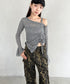 サイドシャーリングワンショルダーシアー長袖トップス | BA2253006 | グレー