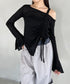 サイドシャーリングワンショルダーシアー長袖トップス | BA2253006 | ブラック