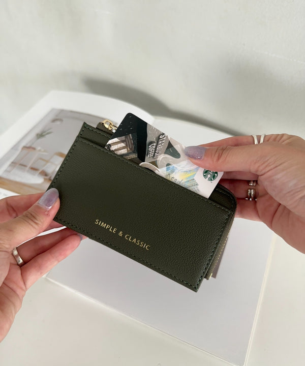 L字ファスナーPU薄型 シンプルデザイン カードケース/ミニ財布 | MD6253023 | カーキ